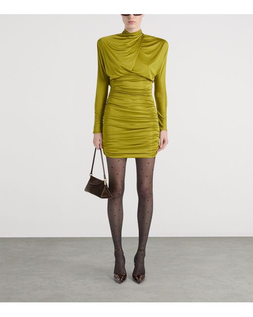 Balmain Green Draped Long-Sleeve Mini Dress