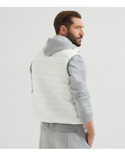 Brunello Cucinelli Multicolor Sleeveless Nylon Down Jacket With Logo And Removable Hood for men
