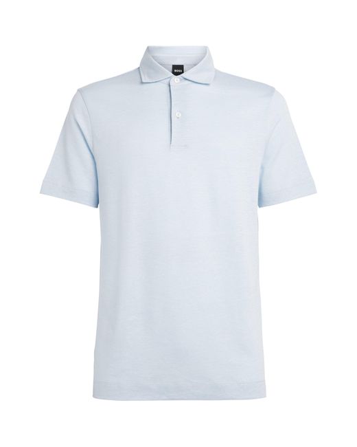 Boss Blue Linen-Cotton Polo Shirt for men