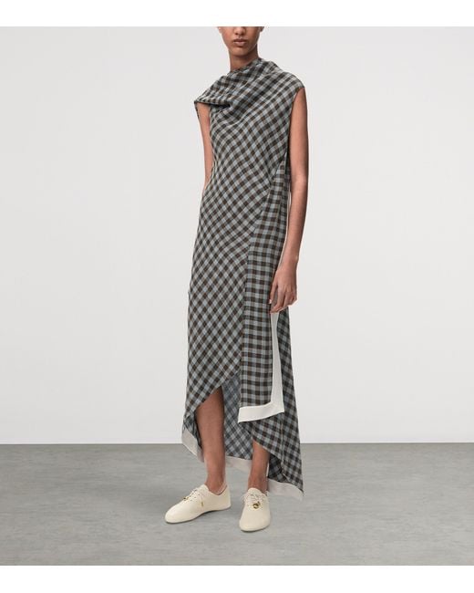Loewe Gray Draped Check Maxi Dress