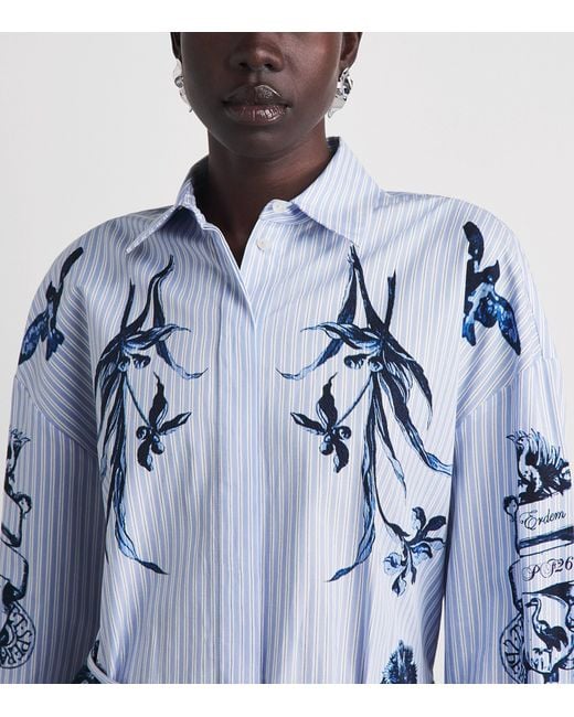 Erdem Blue Floral Stripe Midi Shirt Dress