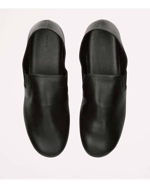 The Row Black Vincit Leather Slip-On Loafers for men