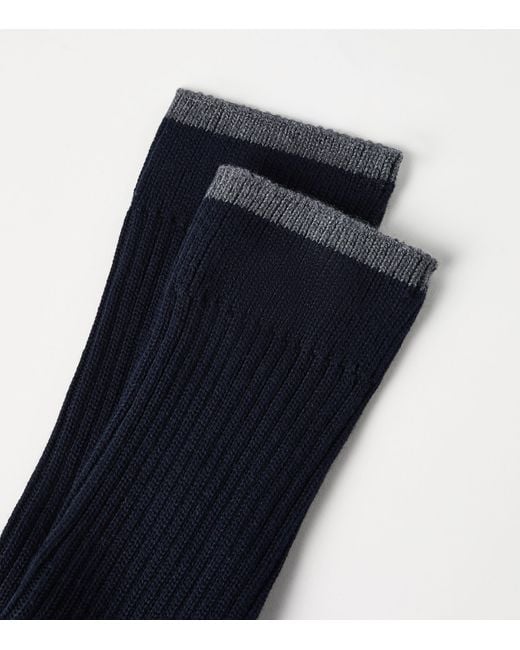 Brunello Cucinelli Blue Cotton Ribbed Socks for men