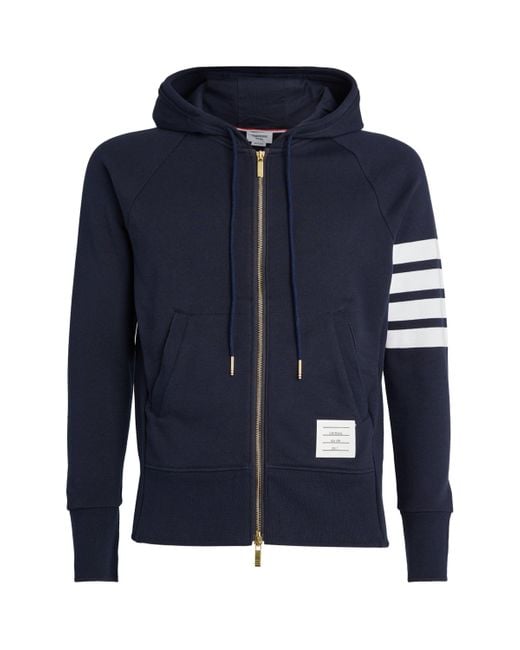 Thom Browne Blue Four-Stripe Zip-Up Hoodie for men