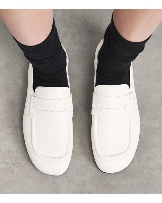 Sandro White Leather Round-Toe Loafers