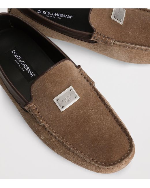 Dolce & Gabbana Brown Suede Logo Driving Shoes for men