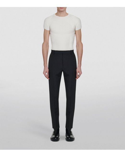 Alexander McQueen Black Wool-mohair Pinstripe Cigarette Trousers for men
