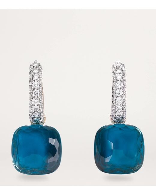 Pomellato Blue London Topaz, And Diamond Nudo Drop Earrings