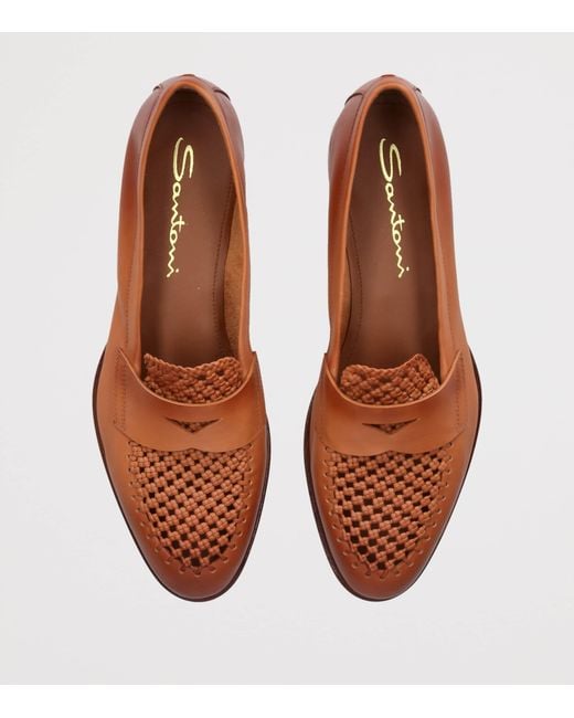 Santoni Brown Leather Luce Loafers