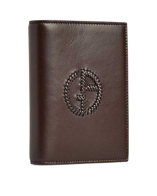 Giorgio Armani Brown Leather Logo Passport Holder for men