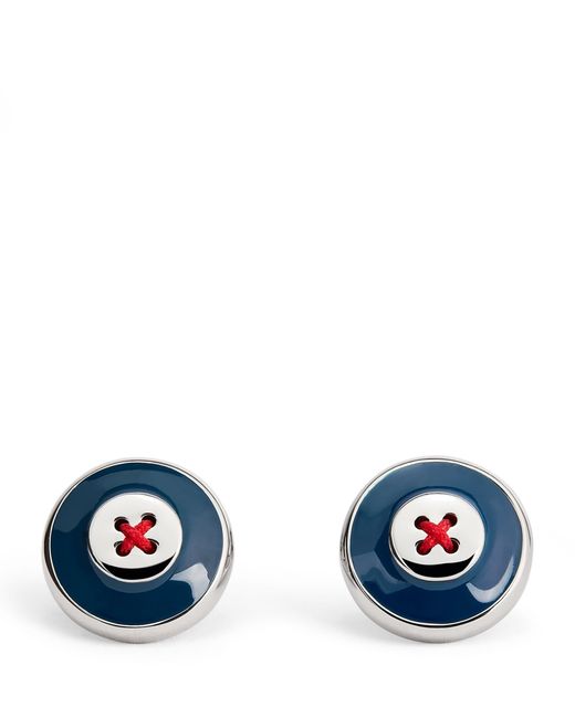 Babette Wasserman Blue Enamel Thread-Detail Round Cufflinks for men