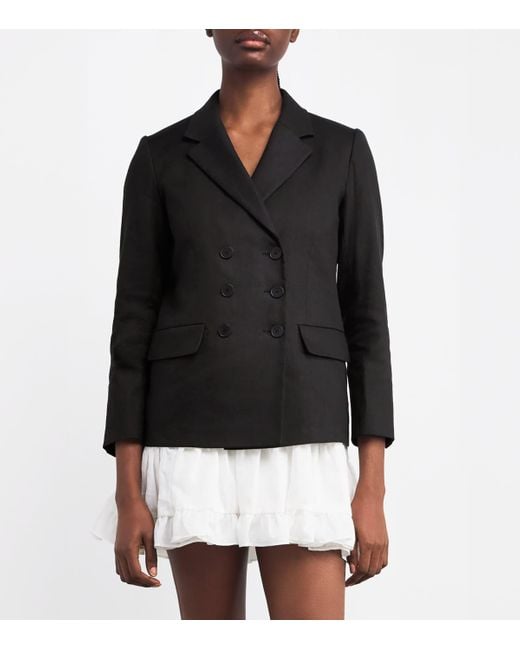 Sandro Black Linen-Cotton Double-Breasted Suit Jacket