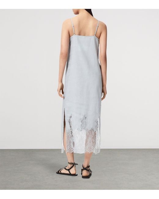 AllSaints White Linen Samia Midi Dress