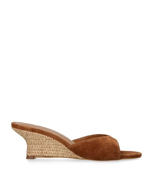 Staud Brown Suede-Raffia Brigitte Wedge Sandals 60