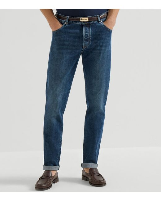 Brunello Cucinelli Blue Stretch-Cotton Slim Jeans for men
