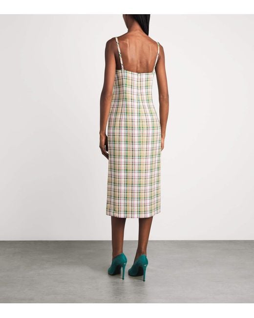 Carolina Herrera Metallic Plaid Print Midi Dress