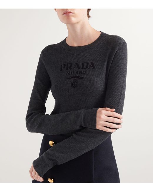Prada Black Wool-Blend Superfine Logo Sweater