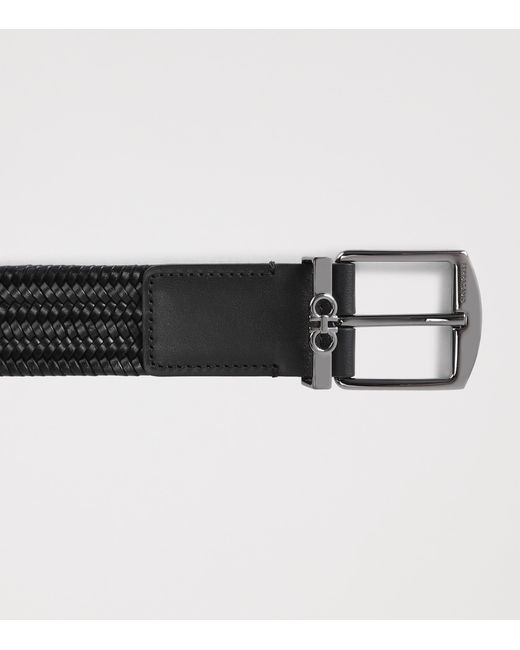 Ferragamo Black Leather Woven Gancini Belt for men