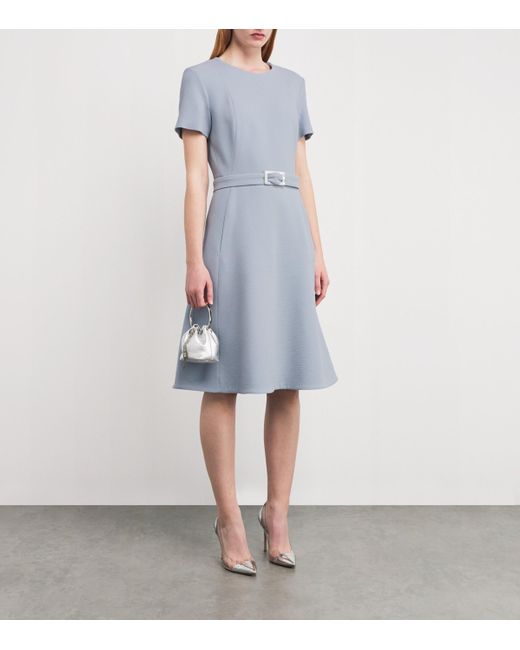 Kiton Blue Stretch-Virgin Wool Midi Shift Dress