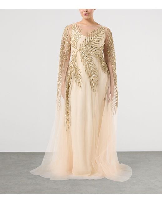 Marina Rinaldi Natural X Tony Ward Embellished Maxi Dress And Cape