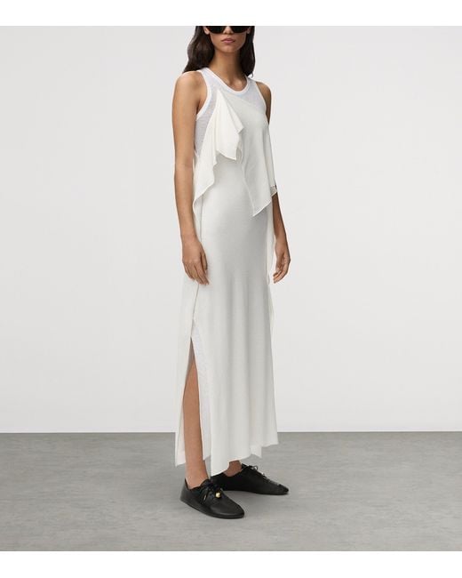 Loewe White Knitted Ruffle Maxi Dress