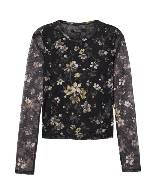 AllSaints Black Long-Sleeve Floral Ellie T-Shirt