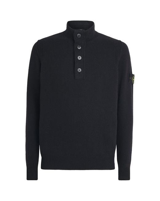 Stone Island Blue Wool-Blend Button-Up Sweater for men