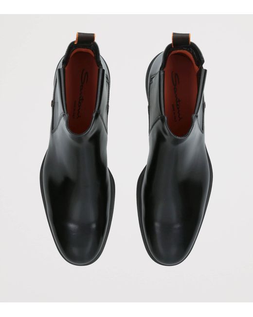 Santoni Black Leather Easy-On Chelsea Boots for men