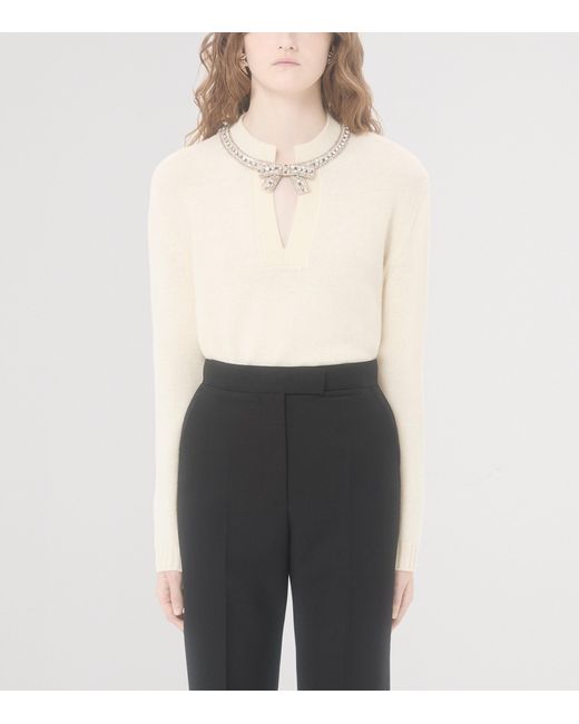 Valentino Natural Virgin Wool Bow-Detail Sweater