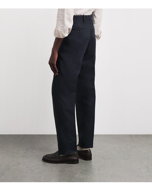 Agnona Blue Linen Straight Trousers for men
