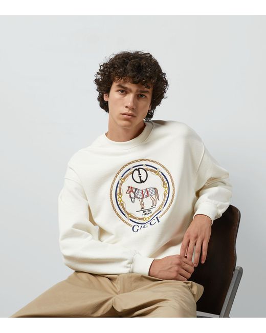 Gucci White Cotton Embroidered Sweatshirt for men