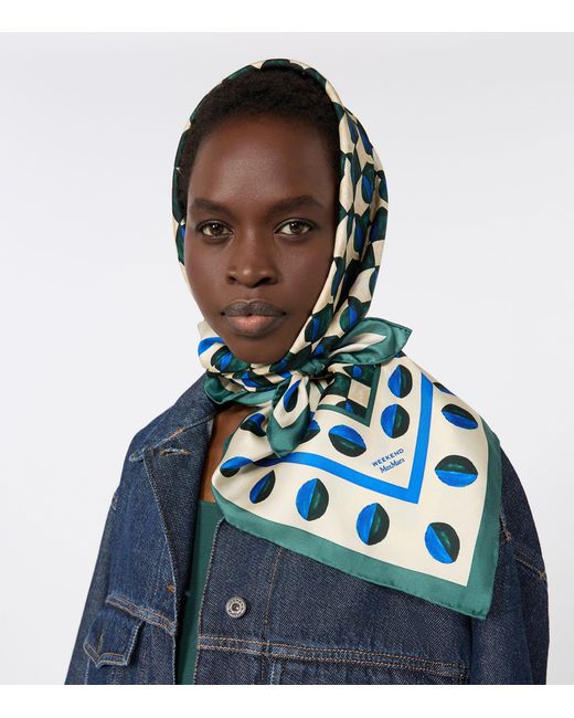 Weekend by Maxmara Green Silk Geometric Print Scarf