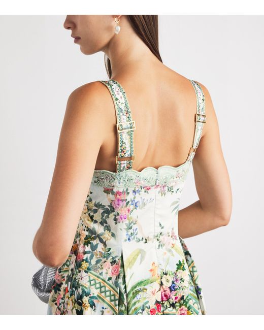 Camilla White Stretch-Cotton Art For The Empress Flared Midi Dress