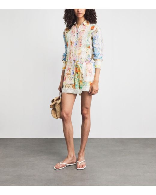 Zimmermann White Cotton-Lace Floral Solstice Shorts