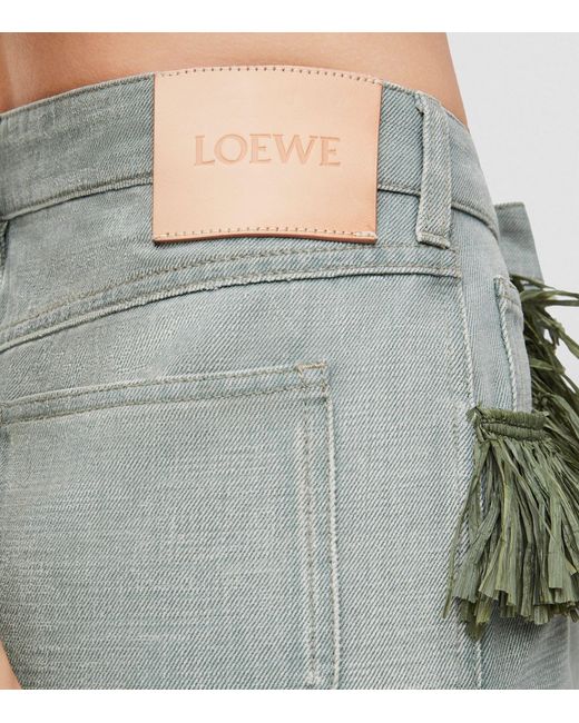 Loewe Gray X Paula's Ibiza Raffia-trim Flared-leg Mid-rise Jeans