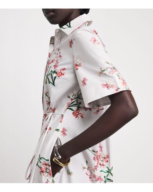 Erdem White Cotton Floral Midi Shirt Dress