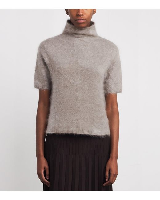 Soft Goat Gray Brushed Cashmere Short-Sleeve Sweater
