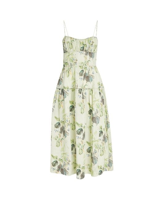 Doen White Ramie Floral Benoit Midi Dress