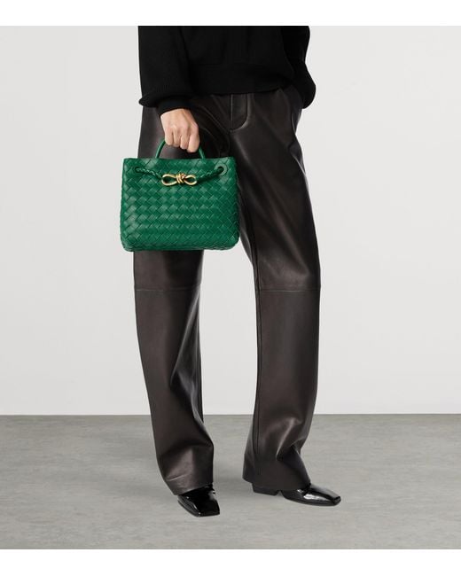Bottega Veneta Green Small Leather Andiamo Top-Handle Bag