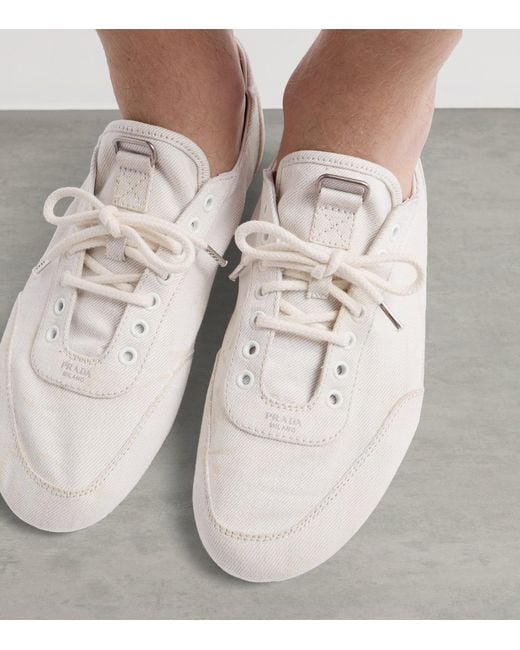 Prada White Denim Collapse Sneakers for men