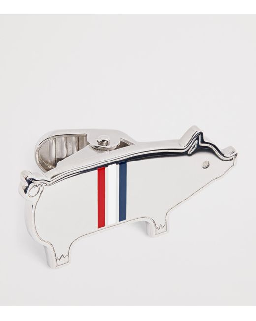 Thom Browne Black Sterling Pig Tie Bar for men