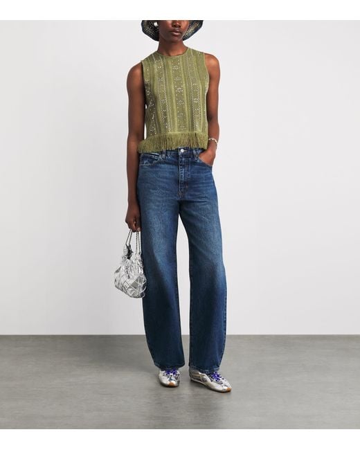 Maje Green Beaded Fringed Tank Top