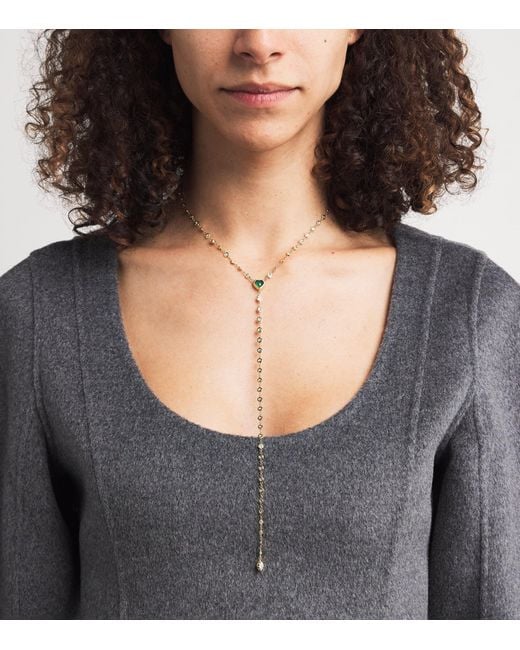 Jacquie Aiche White Diamond And Emerald Sophia Necklace