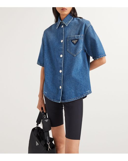 Prada Blue Denim Logo Shirt