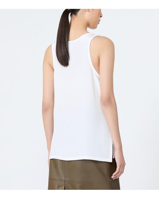 Max Mara White Silk Embroidered Tank Top