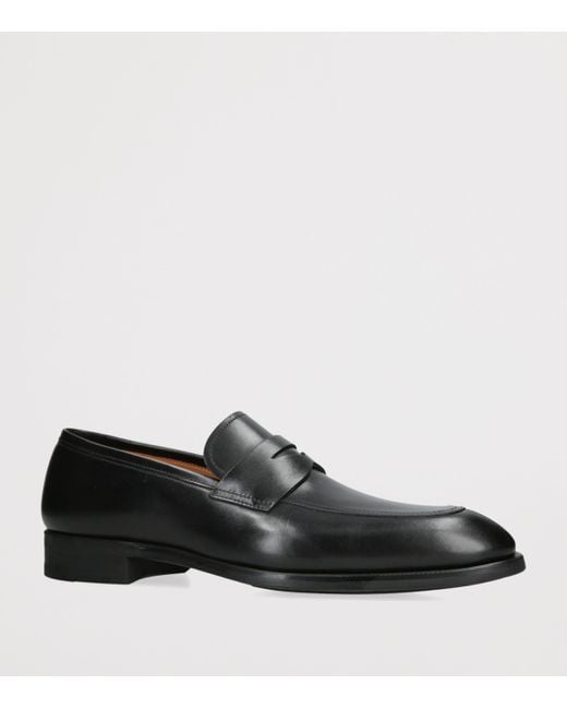 Magnanni Shoes Black Leather Madison Penny Loafers for men