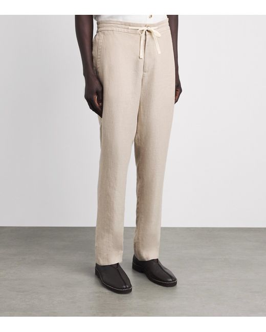 Vince Natural Linen Drawstring Straight Trousers for men