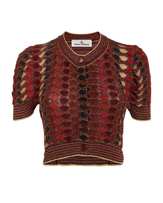 Vivienne Westwood Red Knitted Metallic Edith Cropped Cardigan
