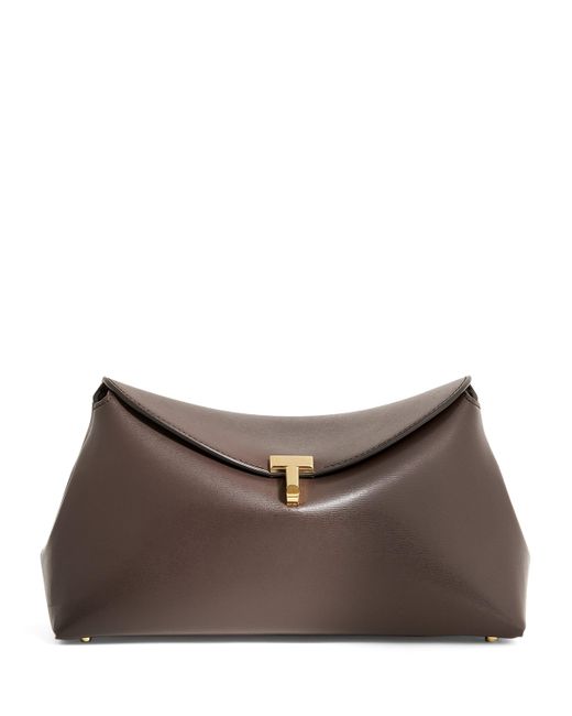 Totême  Brown Leather T-Lock Clutch Bag