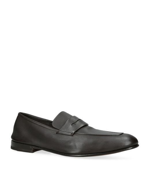 Zegna Black Leather-cashmere L'asola Loafers for men